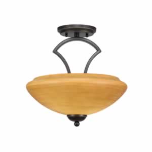 Zilo Semi Flush With 2 Bulbs Shown In Dark Granite Finish With 14" Zilo Cayenne Linen Glass