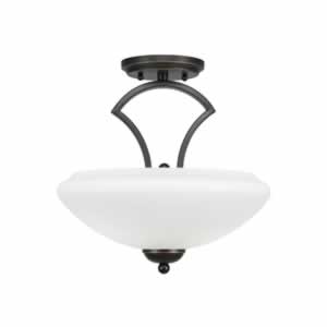 Zilo Semi Flush With 2 Bulbs Shown In Dark Granite Finish With 14" Zilo White Linen Glass