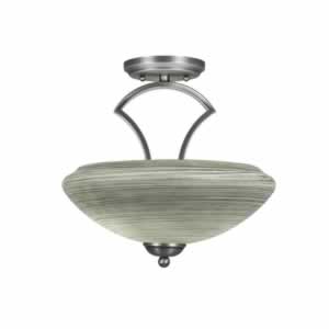 Zilo Semi Flush With 2 Bulbs Shown In Graphite Finish With 14" Zilo Gray Linen Glass