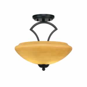 Zilo Semi Flush With 2 Bulbs Shown In Matte Black Finish With 14" Zilo Cayenne Linen Glass