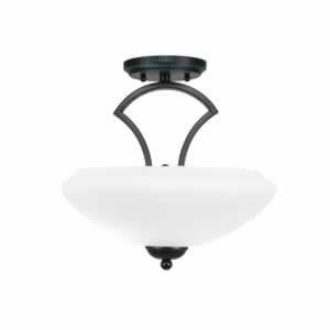 Zilo Semi Flush With 2 Bulbs Shown In Matte Black Finish With 14" Zilo White Linen Glass