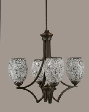 Zilo 4 Light Chandelier Shown In Dark Granite Finish With 5" Black Fusion Ice Glass