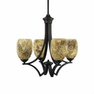 Zilo 4 Light Chandelier Shown In Dark Granite Finish With 5" Gold Fusion Ice Glass