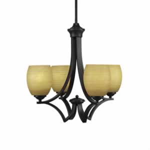 Zilo 4 Light Chandelier Shown In Dark Granite Finish With 5" Cayenne Linen Glass