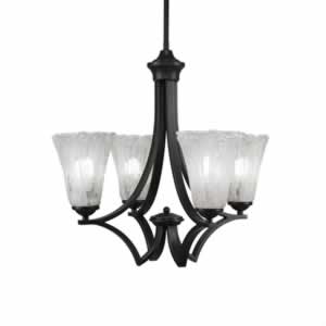 Zilo 4 Light Chandelier Shown In Dark Granite Finish With 5.5" Fluted Italian Ice Glass