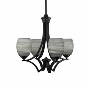 Zilo 4 Light Chandelier Shown In Matte Black Finish With 5" Gray Linen Glass