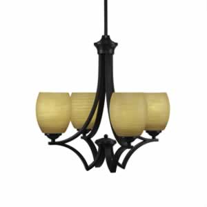 Zilo 4 Light Chandelier Shown In Matte Black Finish With 5" Cayenne Linen Glass