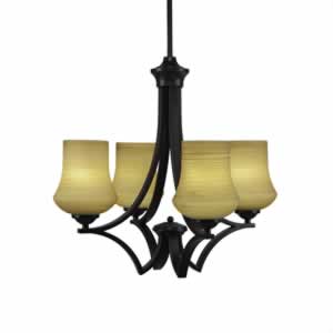 Zilo 4 Light Chandelier Shown In Matte Black Finish With 5.5" Zilo Cayenne Linen Glass