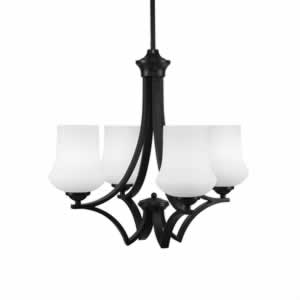 Zilo 4 Light Chandelier Shown In Matte Black Finish With 5.5" Zilo White Linen Glass