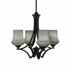 Zilo 4 Light Chandelier Shown In Matte Black Finish With 5.5" Zilo Gray Linen Glass