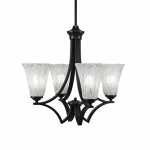 Zilo 4 Light Chandelier Shown In Matte Black Finish With 5.5" Fluted Italian Ice Glass