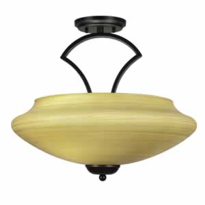 Zilo Semi Flush With 3 Bulbs Shown In Dark Granite Finish With 18" Zilo Cayenne Linen Glass