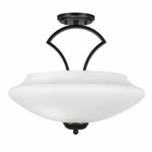 Zilo Semi Flush With 3 Bulbs Shown In Dark Granite Finish With 18" Zilo White Linen Glass