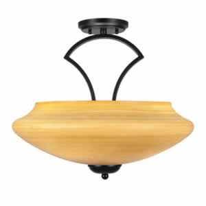 Zilo Semi Flush With 3 Bulbs Shown In Matte Black Finish With 18" Zilo Cayenne Linen Glass