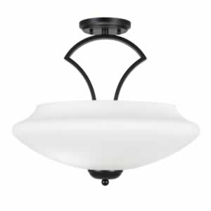 Zilo Semi Flush With 3 Bulbs Shown In Matte Black Finish With 18" Zilo White Linen Glass