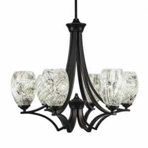 Zilo 6 Light Chandelier Shown In Dark Granite Finish With 5" Natural Fusion Glass