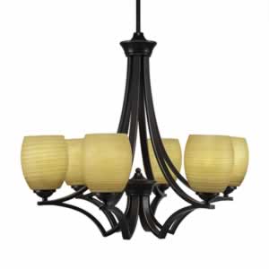 Zilo 6 Light Chandelier Shown In Dark Granite Finish With 5" Cayenne Linen Glass