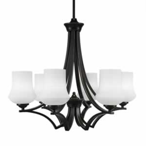 Zilo 6 Light Chandelier Shown In Dark Granite Finish With 5.5" Zilo White Linen Glass