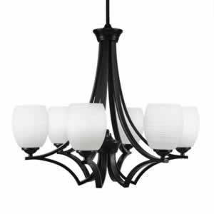 Zilo 6 Light Chandelier Shown In Dark Granite Finish With 5" White Linen Glass