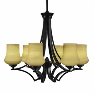 Zilo 6 Light Chandelier Shown In Matte Black Finish With 5.5" Zilo Cayenne Linen Glass