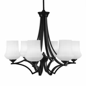 Zilo 6 Light Chandelier Shown In Matte Black Finish With 5.5" Zilo White Linen Glass