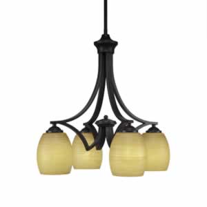 Zilo 4 Light Chandelier Shown In Dark Granite Finish With 5" Cayenne Linen Glass