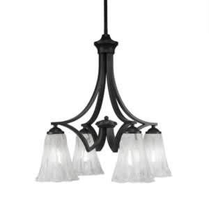 Zilo 4 Light Chandelier Shown In Dark Granite Finish With 5.5" Fluted Italian Ice Glass