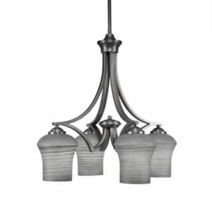 Zilo 4 Light Chandelier Shown In Matte Black Finish With 5.5"  Zilo Gray Linen Glass