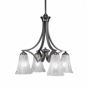 Zilo 4 Light Chandelier Shown In Graphite Finish With 5.5" Fluted Italian Ice Glass