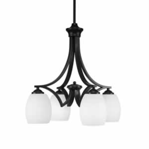 Zilo 4 Light Chandelier Shown In Matte Black Finish With 5" White Linen Glass