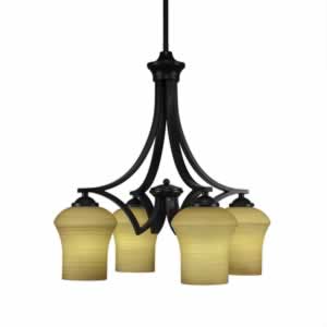 Zilo 4 Light Chandelier Shown In Matte Black Finish With 5.5" Zilo Cayenne Linen Glass