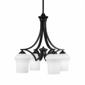 Zilo 4 Light Chandelier Shown In Matte Black Finish With 5.5" Zilo White Linen Glass