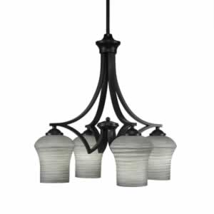 Zilo 4 Light Chandelier Shown In Matte Black Finish With 5.5" Zilo Gray Linen Glass