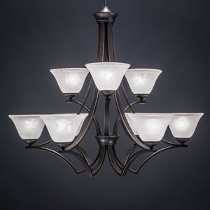 Zilo 9 Light Chandelier Shown In Dark Granite Finish With 7" White Marble Glass