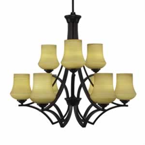 Zilo 9 Light Chandelier Shown In Dark Granite Finish With 5.5" Zilo Cayenne Linen Glass