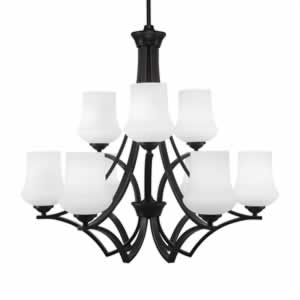 Zilo 9 Light Chandelier Shown In Dark Granite Finish With 5.5" Zilo White Linen Glass