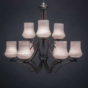 Zilo 9 Light Chandelier Shown In Dark Granite Finish With 5.5" Zilo Gray Linen Glass