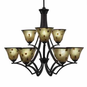 Zilo 9 Light Chandelier Shown In Dark Granite Finish With 7" Penshell Resin