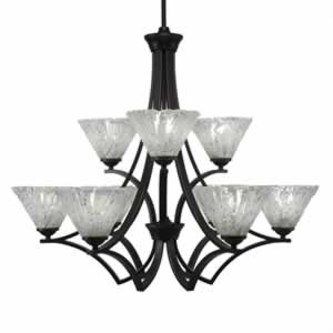 Zilo 9 Light Chandelier Shown In Dark Granite Finish With 7" Italian Ice Glass