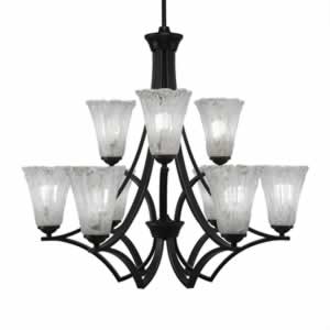 Zilo 9 Light Chandelier Shown In Dark Granite Finish With 5.5" Fluted Italian Ice Glass