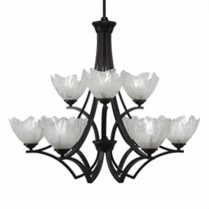 Zilo 9 Light Chandelier Shown In Dark Granite Finish With 7" Italian Ice Glass