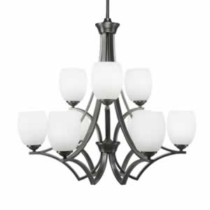 Zilo 9 Light Chandelier Shown In Graphite Finish With 5" White Linen Glass
