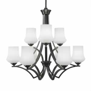 Zilo 9 Light Chandelier Shown In Matte Black Finish With 5.5" Zilo White Linen Glass