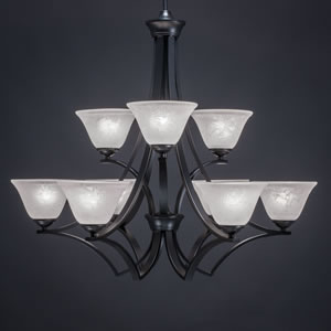 Zilo 9 Light Chandelier Shown In Matte Black Finish With 7" White Marble Glass