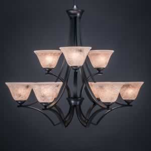 Zilo 9 Light Chandelier Shown In Matte Black Finish With 7" Italian Marble Glass