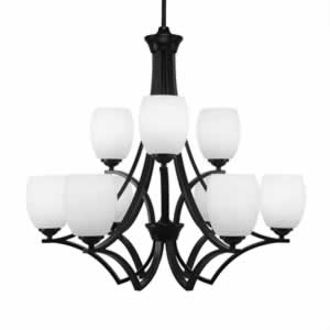 Zilo 9 Light Chandelier Shown In Matte Black Finish With 5" White Linen Glass