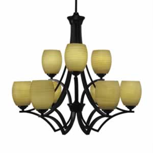 Zilo 9 Light Chandelier Shown In Matte Black Finish With 5" Cayenne Linen Glass