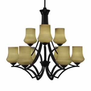 Zilo 9 Light Chandelier Shown In Matte Black Finish With 5.5" Zilo Cayenne Linen Glass