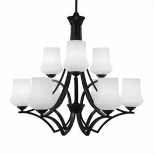 Zilo 9 Light Chandelier Shown In Matte Black Finish With 5.5" Zilo White Linen Glass