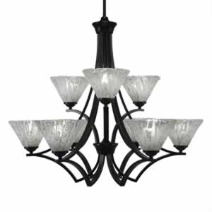 Zilo 9 Light Chandelier Shown In Matte Black Finish With 7" Italian Ice Glass